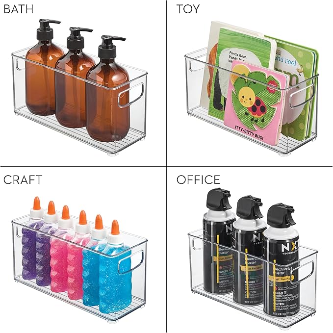 InterDesign Slim Clear Plastic Stackable Storage Bin, Tall Narrow Organizer for Kitchen or Pantry, 4-Pack