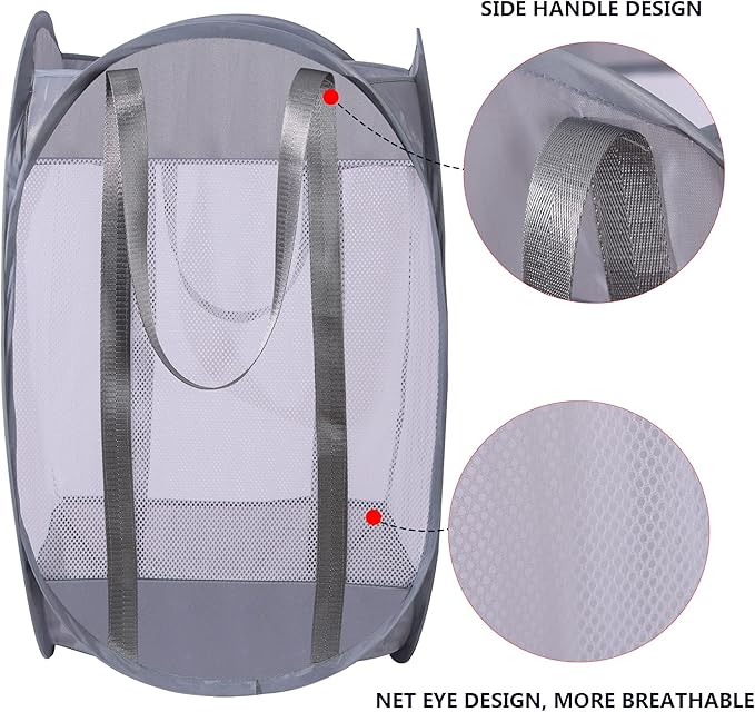 with strong handles Laundry Hamper,Tear Proof Pop Up Laundry Hampers, foldable mesh Laundry basket. Used for travel, laundry room，university dormitory or toy storage, etc.(Vertical (Grey))…………