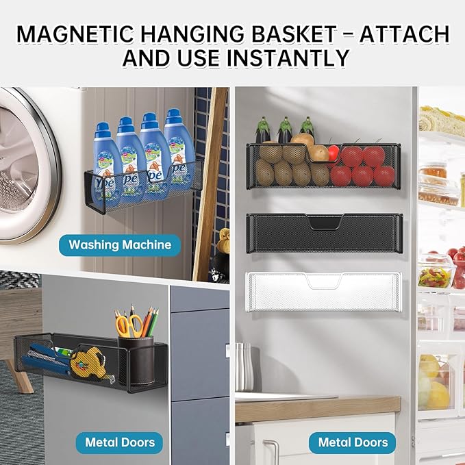 2 pack Magnetic Basket Organizer Holder for Fridge Magnetic Shelf Magnetic Storage Bin Box Containers for Refrigerator Whiteboard Classroom Magnetic Organizer