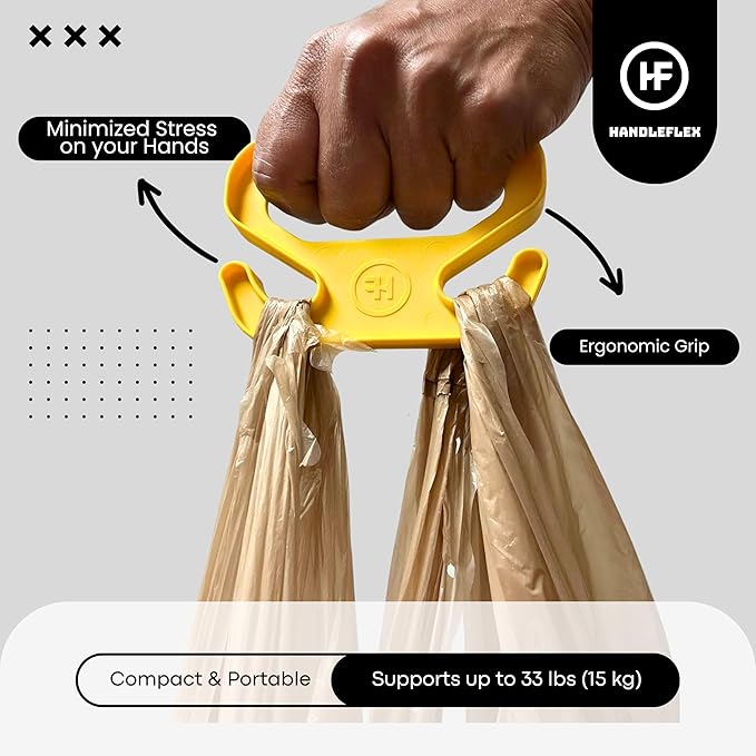 Handle Magic (2 Units) Bag Carriers | Ergonomic Grip and Bag Holder | Pocket Size | Lightweight & Comfortable for Shopping & Travel - Made in USA (Yellow)