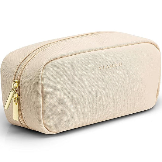 Vlando Small Makeup Bag,Makeup Pouch,Travel Makeup Organizer Bag Valentines Gifts for Women Purse Travel Accessories Toiletry Bag Skincare Bag-White