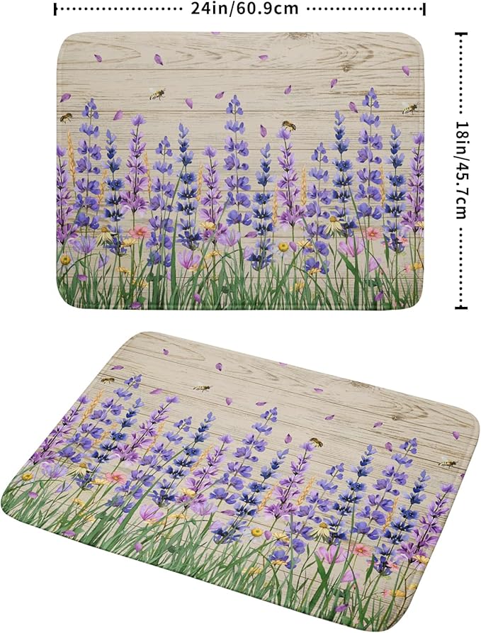 Lavender Floral Dish Drying Mat 18x24 inch Spring Summer Flower Decorative Fast Dry Dishes Drainer Mats Reversible Washable Dish Rack Pad