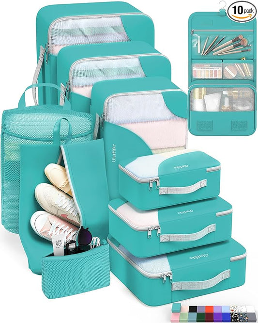 10 Set Packing Cubes for Travel, Gifts for Women & Mom, Anti-Tearing Suitcase Organizer, OlarHike Vacation Essentials & Accessories for Cruise Ship