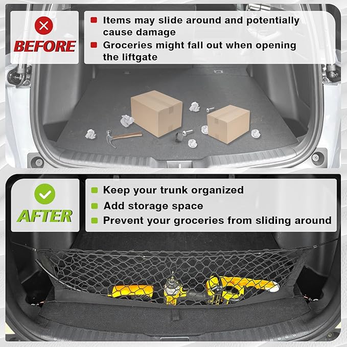 Muslogy Envelope Style Trunk Cargo Net Compatible with 2018-2023 Chevy Traverse Accessories Custom Fit Trunk Organizer Upgraded Mesh Storage Luggage Net with Metal Hooks