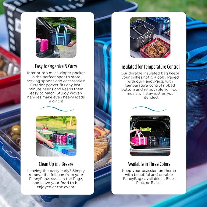 Fancy Panz - Navy Blue Insulated Casserole Carrier Bag - Insulated Thermal Bags for Hot & Cold Food Holds 2 Standard Size Fancy Panz - 2 Pockets - Food Container - Hosting Essentials