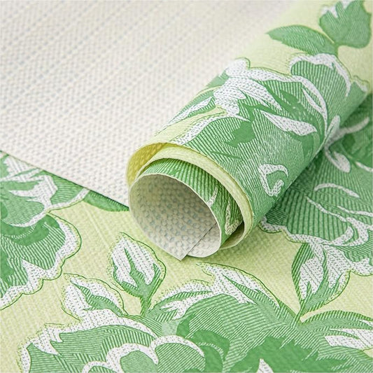 FIFTY FEET 12X120 Inch Shelf Liner for Kitchen Cabinets, PVC Drawer Liner for Dresser Non-Slip Bathroom, Non-Adhesive Cabinet Liner Washable (Green Flower)(2 Roll)