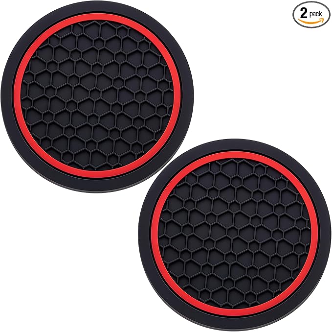 2-Piece Anti-Slip Car Cup Coaster Set – 2.75 Inch Auto Insert Drink Mats, Perfect for Coffee & Beverages – Stylish Interior Decor for Women & Girls (Black & Red)
