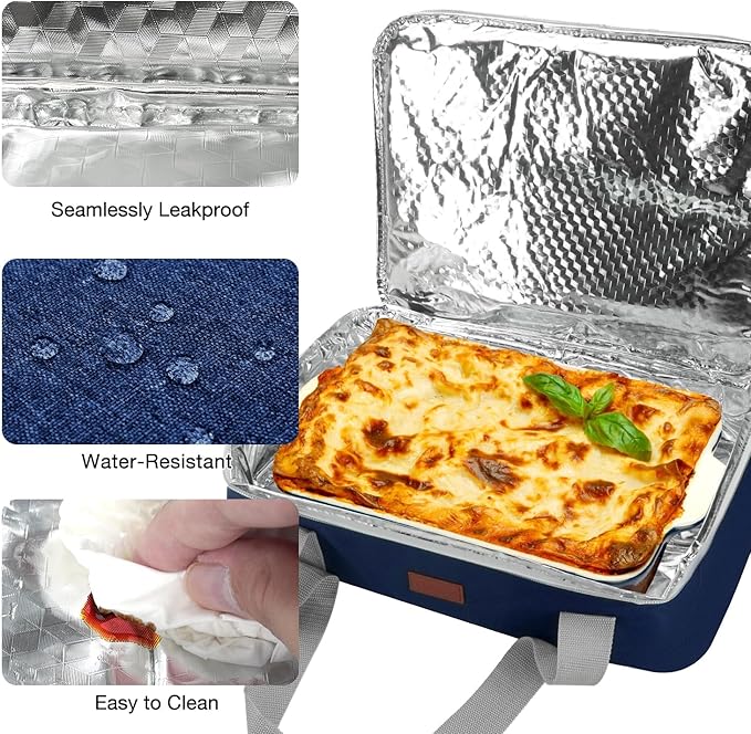 Vuudh Casserole Carrier Bag - Double Decker Food Bag, Insulated Casserole Carrier for Hot or Cold Food, Lasagna Holder Tote for Picnics,Beaches,Traveling or Gifts (Blue)