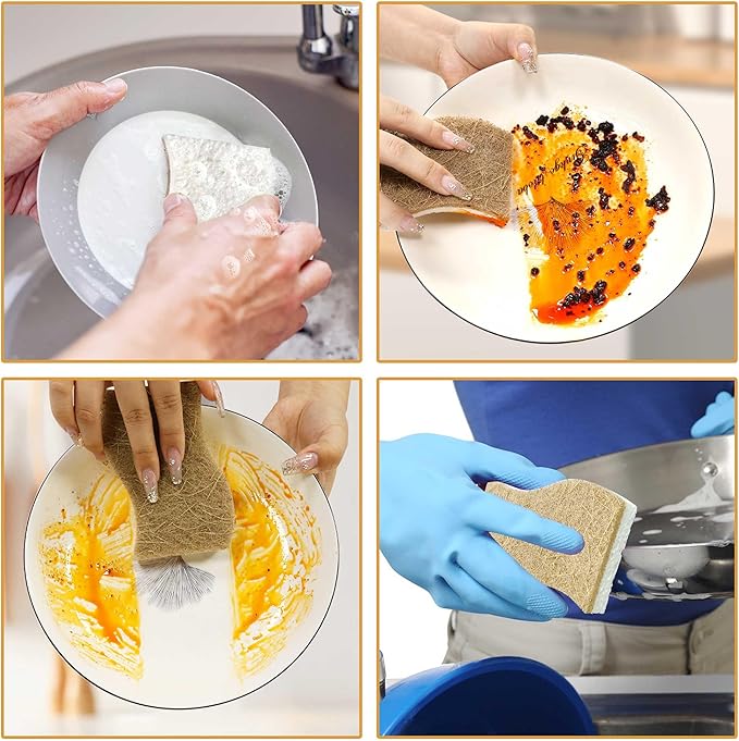 12 Pack Non Scratch S-Shaped Natural Kitchen Sponges - Biodegradable & Compostable Cellulose with Coconut Fiber - Eco Friendly Dish Sponges for Pots, Pans & Household Cleaning