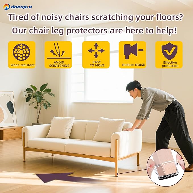 16Pack Clear Square Chair Leg Floor Protectors for Hardwood Floors,Felt Furniture Pads,Silicone Chair Leg Covers to Protect Floors, Non-Slip, Reduce Noise, Anti Scratch(XXL(Fit1.58-1.89") Square)