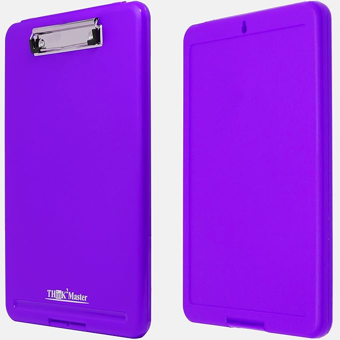 Think2Master [3 Pack] Purple Plastic Storage Clipboard. | 25% Heavier & Sturdier| Heavy Duty and Won’t Flex Like Other Brands (Compare The Weight). Storage Compartment Holds 150 Letter Sized Paper.