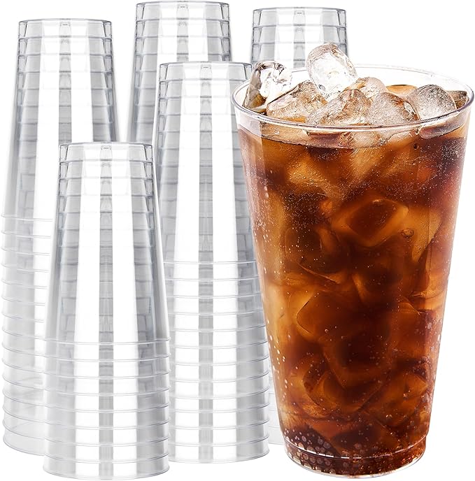 RACETOP 16 oz 200 Pack Disposable Plastic Cups, Disposable Clear Plastic Cups for Parties, Weddings, Gatherings, and Festival Events
