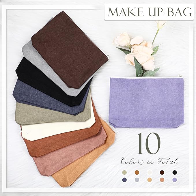 Reginary 10 Pcs Valentines Canvas Makeup Bags Bulk for Women Travel Toiletry Cosmetics Bags Blank DIY Pencil Pouch, Gift for Valentines Patrick's Day Wedding Bridal Shower Coworker (Pastel Color)