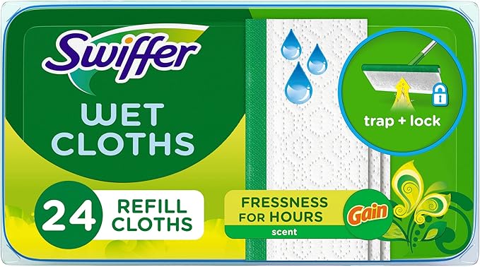 Swiffer Sweeper Wet Mopping Cloths, Multi-Surface Floor Cleaner with Gain Original Scent, 24 Count (Pack of 3)