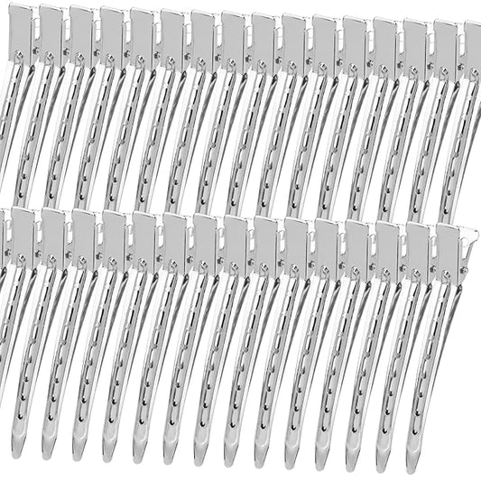 YGDZ Duck Billed Clips, 30pcs 3.5 Inch Metal Alligator Curl Hair Clips with Holes for Styling, Coloring, Thick Hair Rollers, Salon Use, Silver