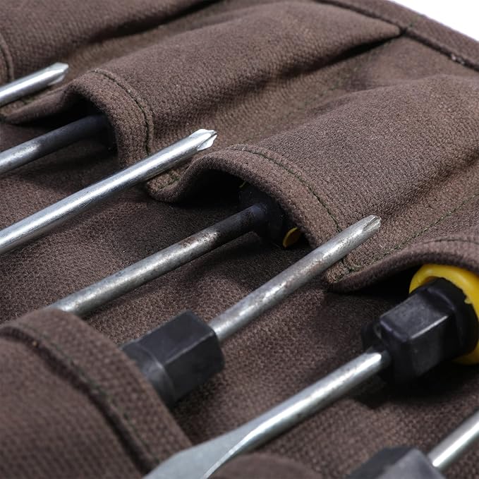 Tool Roll Up Bag with 10 Staggered Tool Pockets,Chisel Roll Portable Carry Small Tool Organize Pouch (Grey)