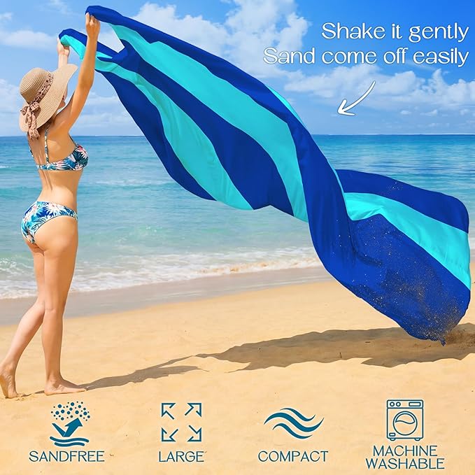 BYDOLL Beach Blanket Waterproof Sandproof Large Sand Free, 78''X110'' Oversized Sandless Lightweight Blanket Picnic Mat for Beach Travel Camping Hiking with Stakes
