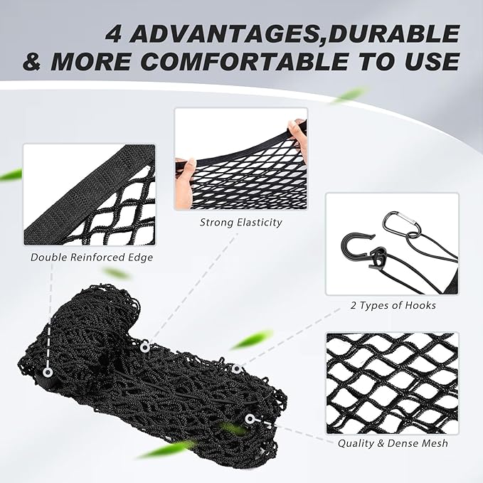 Karltys Envelope Style Cargo Net for 2018-2024 2025 2026 Chevy Traverse Accessories, Elastic Rear Trunk Mesh Cargo Net for Traverse Heavy Duty Nylon Mesh Storage Netting with Metal Hooks