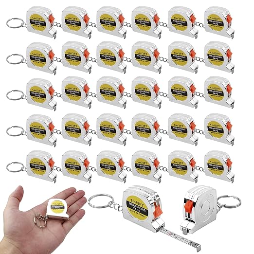 30 Pack 3ft Mini Tape Measure Keychain, Sliver Portable Retractable Small Tape Measure with Slide Lock, Construction Party Favors for Prize Bag Filler DIY Projects School Office Home Project Daily Use