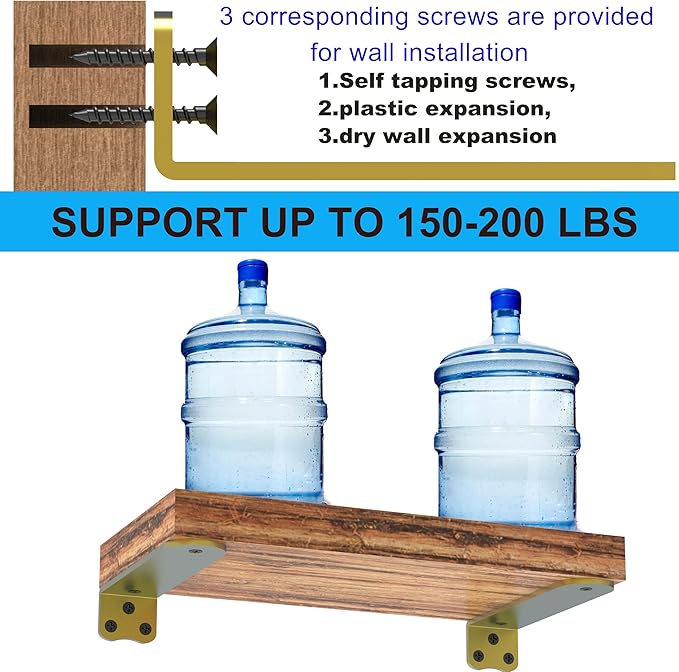 Floating Shelf Bracket, 12 Inch 6PACK Gold Heavy Duty Shelf Bracket, Hidden Shelf Brackets 1/5 in Thick, L Brackets Support for Shelves, Suitable for Kitchen, Study Or DIY, Holds Over 160lb+