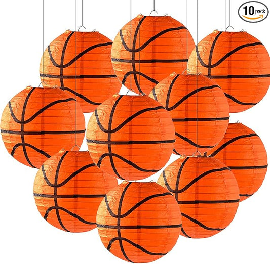 10 Pieces Orange Basketball Paper Lanterns Decorations 8 inches Ceiling Hanging Basketball Lanterns Basketball Sports Party Paper Lanterns for Sport Themed Birthday Party Bar Basketball Game Party
