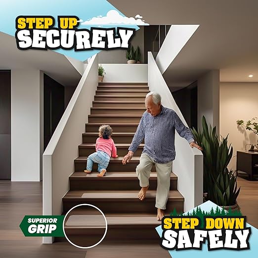 16 Pack Clear Stair Treads for Wooden Steps Indoor - 24"x4" Non Slip Stair Treads Indoor. Self Adhesive, Safe Anti Slip Tape for Kids, Seniors & Pets. Staircase Step Tread Includes Rubber Roller