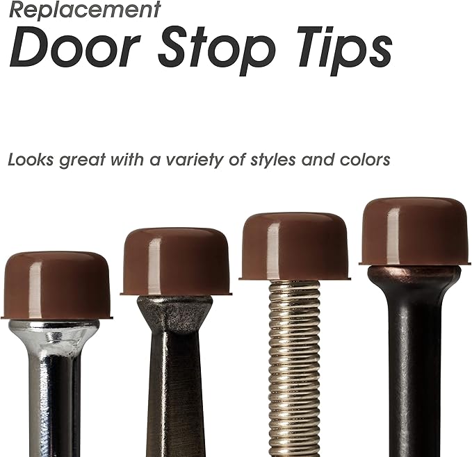 Premium Rubber Door Stop Stud Replacement Tips – Doorstopper Bumpers, Spring Hinge End Caps for Wall & Floor Protection – Universal Size (Brown)