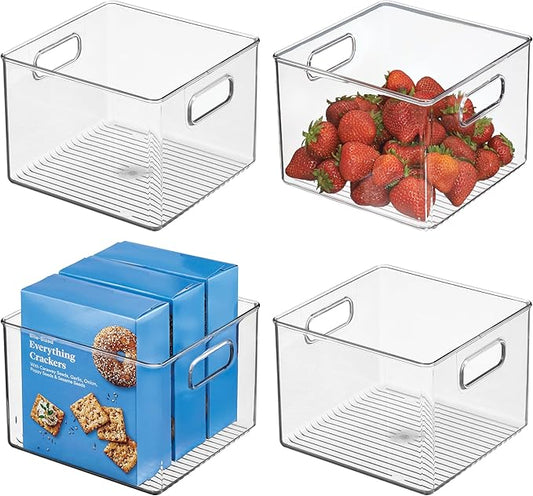 iDesign Clear Plastic Storage Bins for Kitchen - Pantry and Fridge Storage for Cabinets and Shelves, 4-Pack
