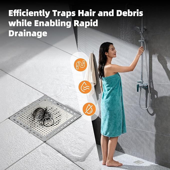 Hibbent Upgraded Shower Drain Hair Catcher, Shower Drain Cover for Bathroom Floor 6" Drain, Anti-Clogging Bathtub Drain Strainer, Stainless Steel Kitchen Sink Drain Strainer with Handle, Grey