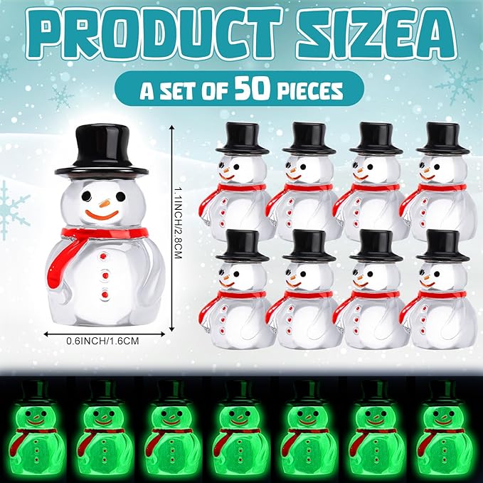 Wenqik 50 Pcs Winter Mini Snowman Figurines Glow in The Dark Christmas Resin Luminous Clear Snowman for DIY Micro Landscape Home Crafts Xmas Party Cake Toppers Decor