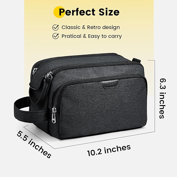 Vorspack Travel Toiletry Bag - Water Resistant Travel Bag for Toiletries, Cosmetics, Accessories, Gifts for Men - Black