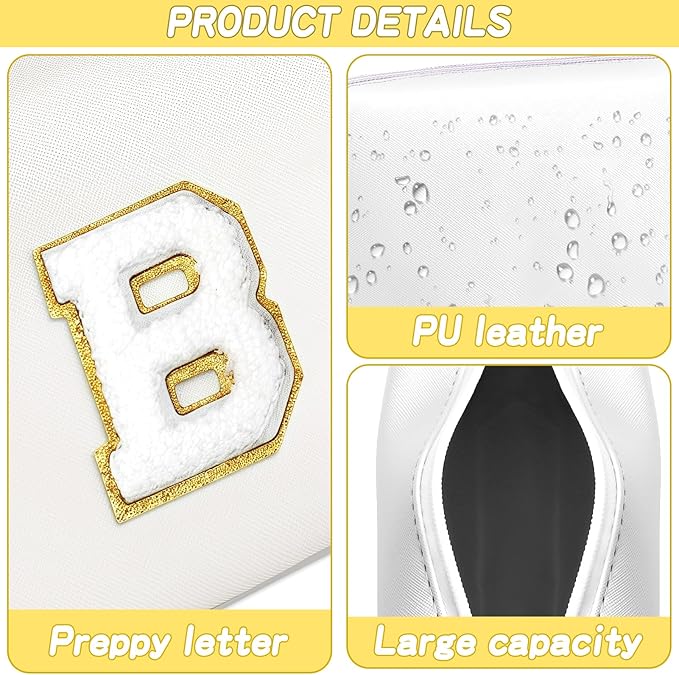 Gifts for Girls Initial Makeup Bag Personalized Cosmetic Bag with Zipper Cute Travel Toiletry Bags Waterproof PU Preppy Makeup Pouch Birthday Gift for Teen Girls Women(White B)
