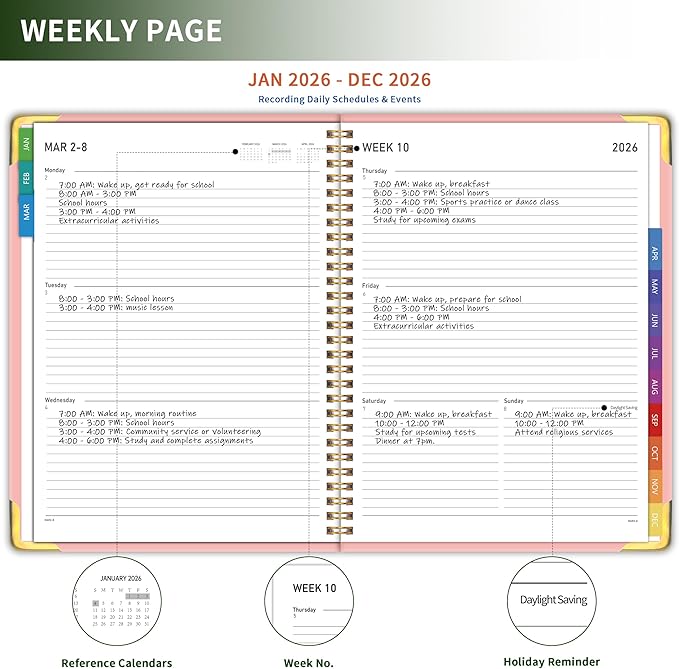 Planner -2026, Hardcover Weekly & Monthly Calendar Planner, January 2026 - December 2026, 6" x 8", Daily Agenda Book with Colorful Tabs, College Organizer Notebook, School & Work Supplies for Student Teacher Classroom