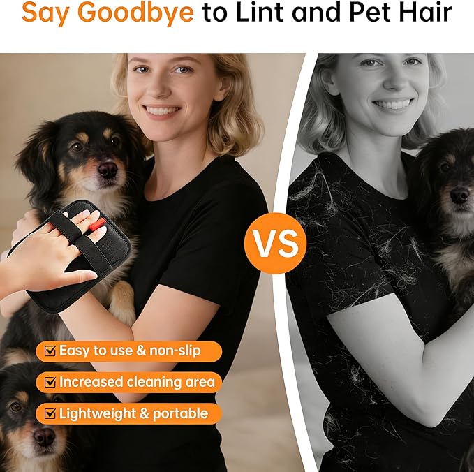 Newly Upgraded Pet Hair Removal Glove for Dogs & Cats, Reusable Electrostatic Pet Hair Glove, Pet Hair Remover Tool on Carpet, Clothing, Laundry, Couch, Car Seat, Black