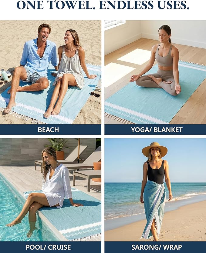 LANE LINEN Oversized Beach Towel - Beach Towels 4 Pack, Pre-Washed Pool Towel, Extra Large Beach Towel, Quick Dry & Sand Free, Lightweight Travel Towel, 39"x71" - Aqua