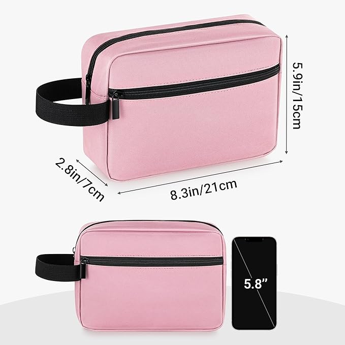 Elviros Travel Toiletry Bag for Women and Men, Lightweight Makeup Bag Hanging Dopp Kit with Compartment Cosmetic Organizer Small Tool Bag Travel Essentials,Gifts for Women(Pink)