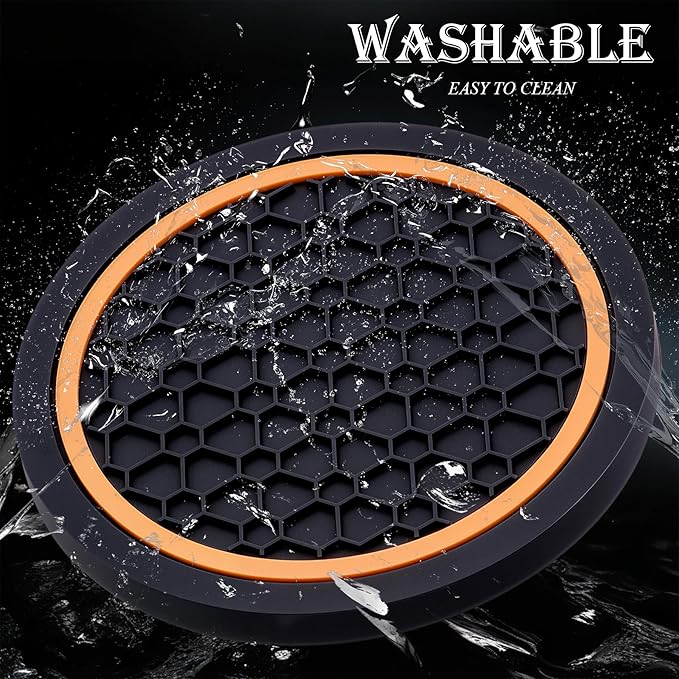 4-Piece Anti-Slip Car Cup Coaster Set – 2.75 Inch Auto Insert Drink Mats, Perfect for Coffee & Beverages – Stylish Interior Decor for Women & Girls (Black & Orange)