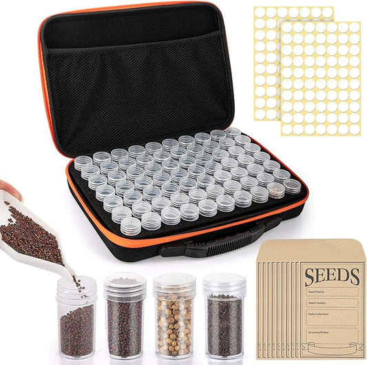70 Slots Seed Organizer Storage Box with 10PCS Seed Envelopes, Premium Seed Containers for Various Sizes Vegetable and Flower Garden Seeds, Gardening Seed Keeper Set with Useful Accessories (Orange)