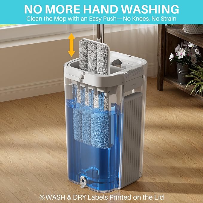 JOYMOOP 8L Flat Mop System with Extension Handle, Large Capacity for Household & Commercial Use, Ideal for Floor, Window & Wall Cleaning – Includes 5 Washable Microfiber Pads for Wet & Dry Use