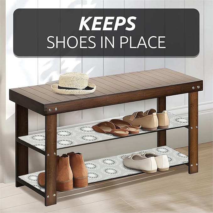 FIFTY FEET 12X120 Inch Shelf Liner for Kitchen Cabinets, PVC Drawer Liner for Dresser Non-Slip Bathroom, Non-Adhesive Cabinet Liner Washable (Grey Circle)(2 Roll)