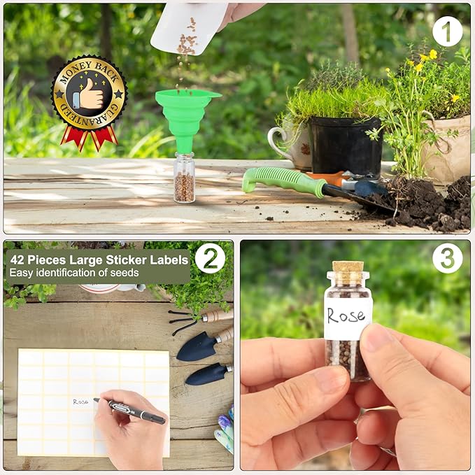 40 Slots Seed Storage Organizer with 20 Seed Envelopes, Sturdy Organizer Storage Box with Label Stickers, Glass Container for Flower Vegetable Garden Seed Saving (Seeds not Included)