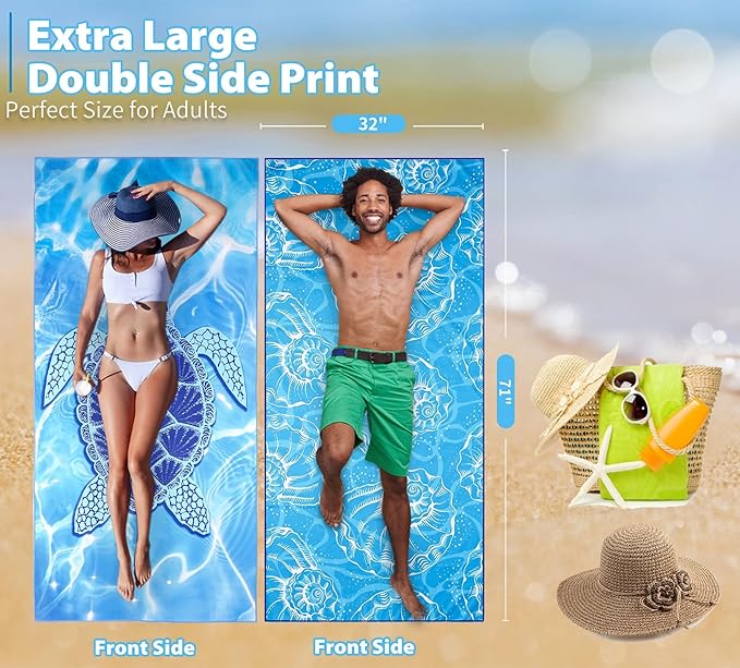 TwoYek 2 Pack Microfiber Thin Beach Towel Lightweight 71x32 Oversized Extra Large Sand Free Towels Quick Dry for Travel Pool Yoga Gym Sports Beach Accessories Vacation Essential Gift