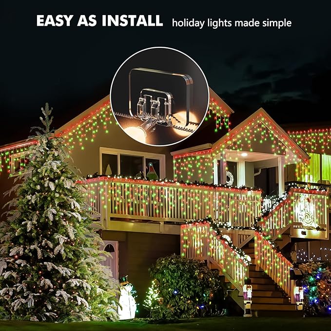 Hooks for Outdoor String Lights - 20 Pack with Adhesive Strips - No Damage, No Tools, No Holes, Waterproof and UV-Resistant, Perfect for Christmas and Patio Decor