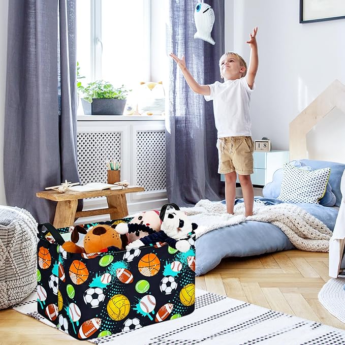 KUNRO Football Basketball Storage Basket Gift Shelf Basket Storage Bin, Nursery Basket Organizer Box for With Handles for Room Deco