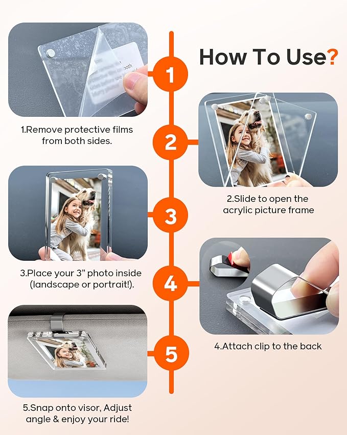 2Pcs 3"x3.5" Magnetic Car Visor Photo Holders - Strong Clip-on Picture Frames for Sun Visor - Personalized Photo Display for Family, Pets & Memories - Car Accessories Christmas Gift with Secure Clips.