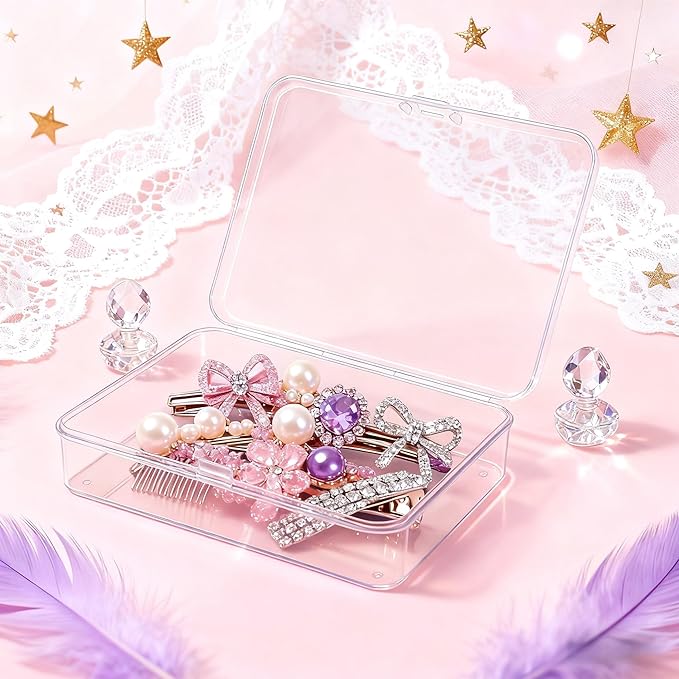 LJY 12 Pieces Rectangular Empty Mini Clear Plastic Organizer Storage Box Containers with Hinged Lids (4.5 x 3.3 x 1.1 inch, Transparent)