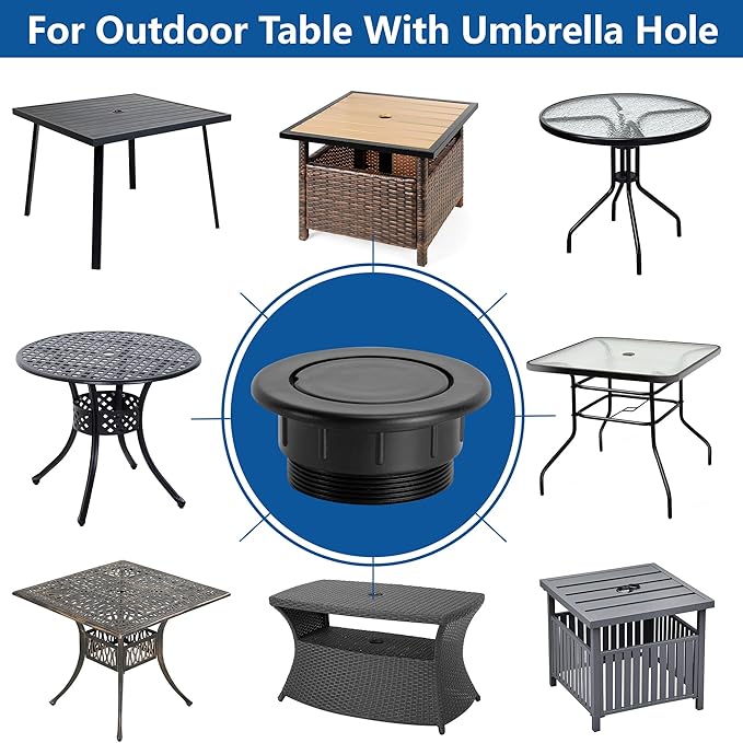 DECOHS 4 Pcs 2 Inch Parasol Umbrella Hole Ring Plug and Cap Set, Thicker Patio Table Hole Cover Insert, Deck Table Umbrella Holes Plug Replacement Parts for Outdoor Patio Table Garden Yard