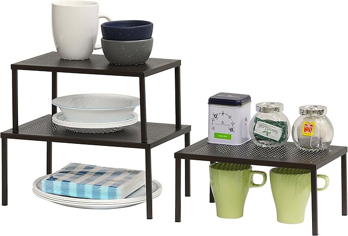 Simple Houseware Metal Top Expandable Stackable Kitchen Cabinet and Counter Shelf Organizer, Bronze