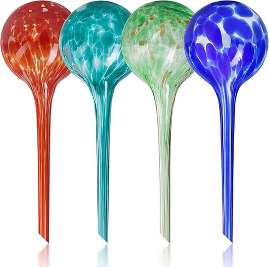 Mission Gallery Plant Watering Globes Set of 4 - Large Self Watering Globes for Indoor & Outdoor Plants - Multicolored, Automatic, Glass Watering Bulbs for Daily Use, Plant Watering Devices