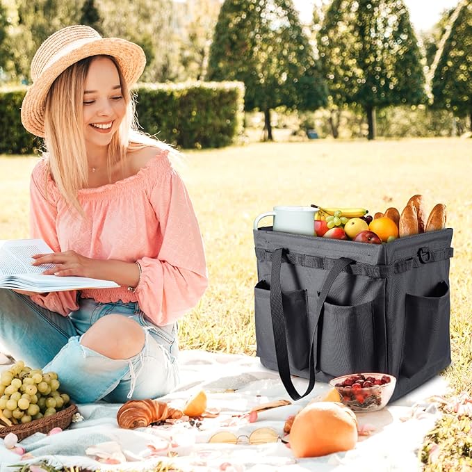 Car Trunk Organizer Multifunctional Storage Toolbox Carry Griddle,Large Grill Utensils Accessory Grilling Tools Basket Carrying Caddy Tool Tote Bag Storage Box Camp Cooking bbq Outdoor(Black)